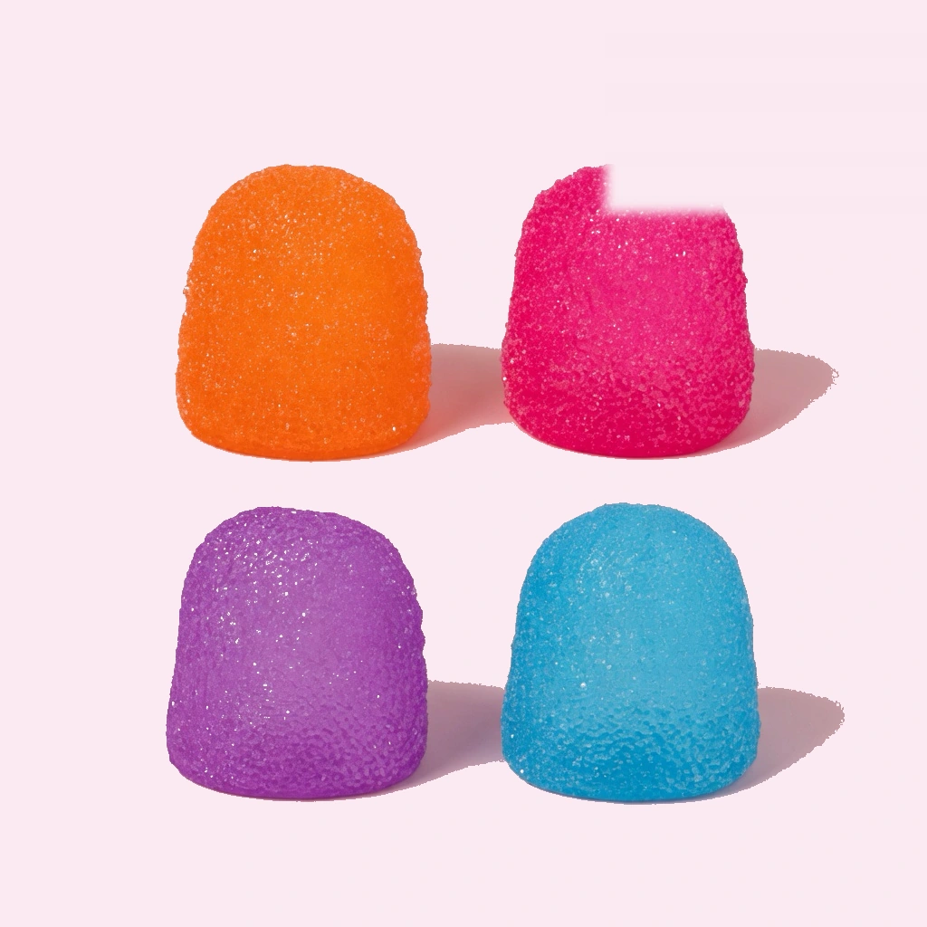 Four candy squishy gumdrop stress balls in bright colors