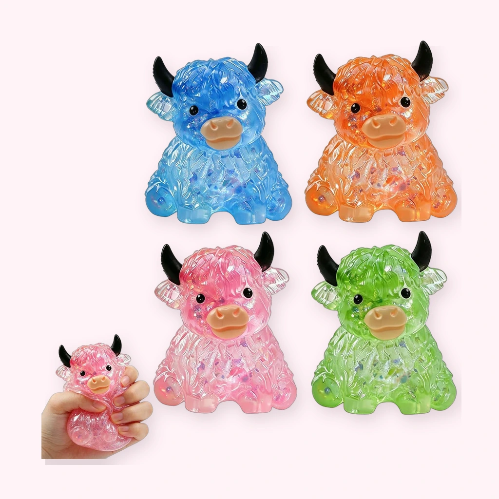 4 Pack Cow Squishy Crystal Jelly Bead Stress Relief Toy Set