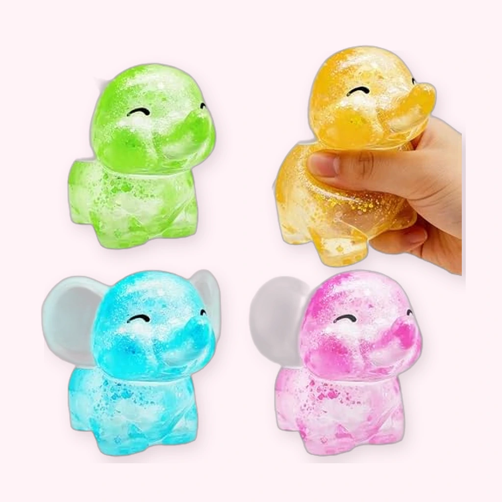 ぞう スクイーズ 4個セット — ラメ入り 低反発 かわいい