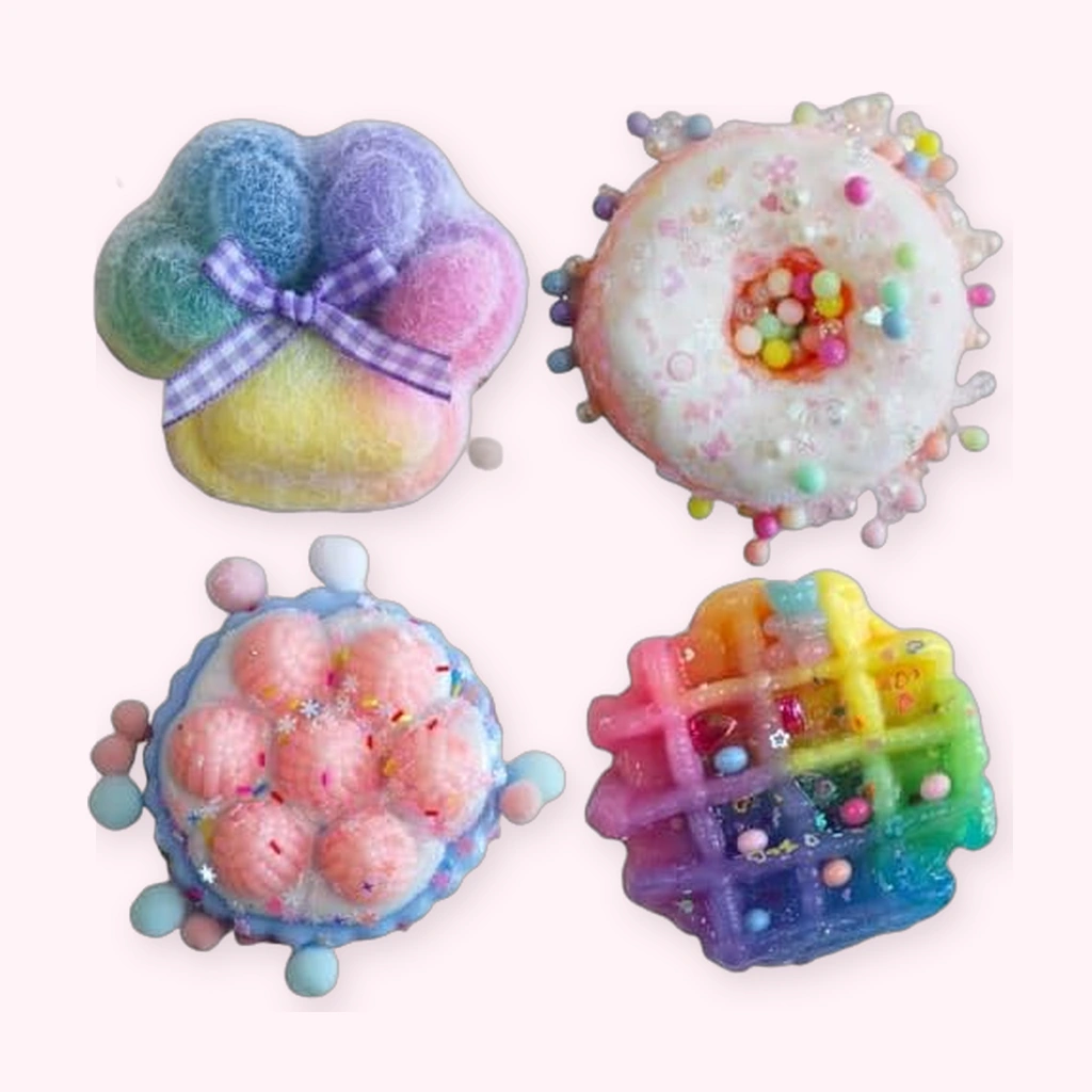 Set da 4 squishy per waffle, giocattoli morbidi da spremere per dessert