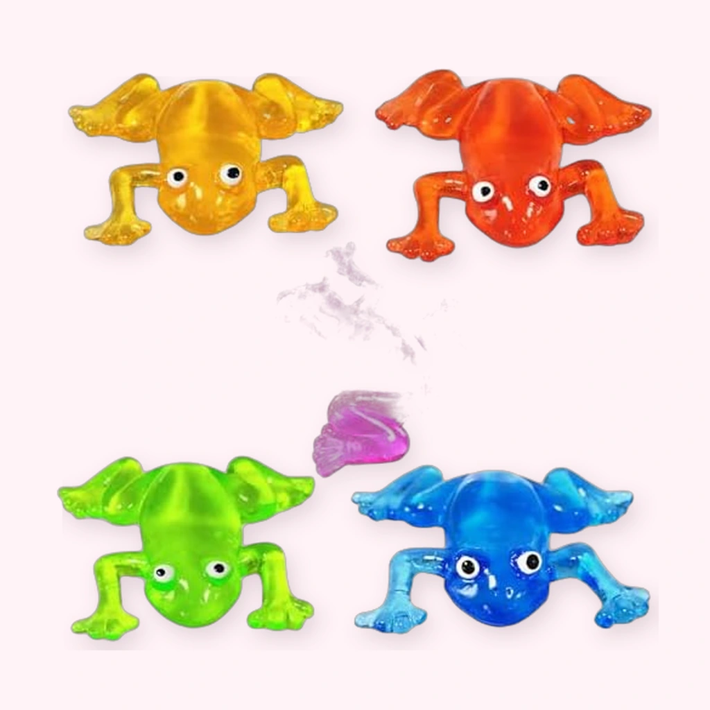 5 pack sticky frog squishy stretchy mochi party toys in bright colors