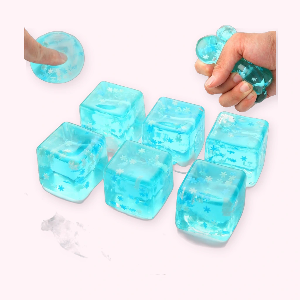 6 Pack Snowflake Ice Cube Squishy - Icy Blue Squeeze Toys