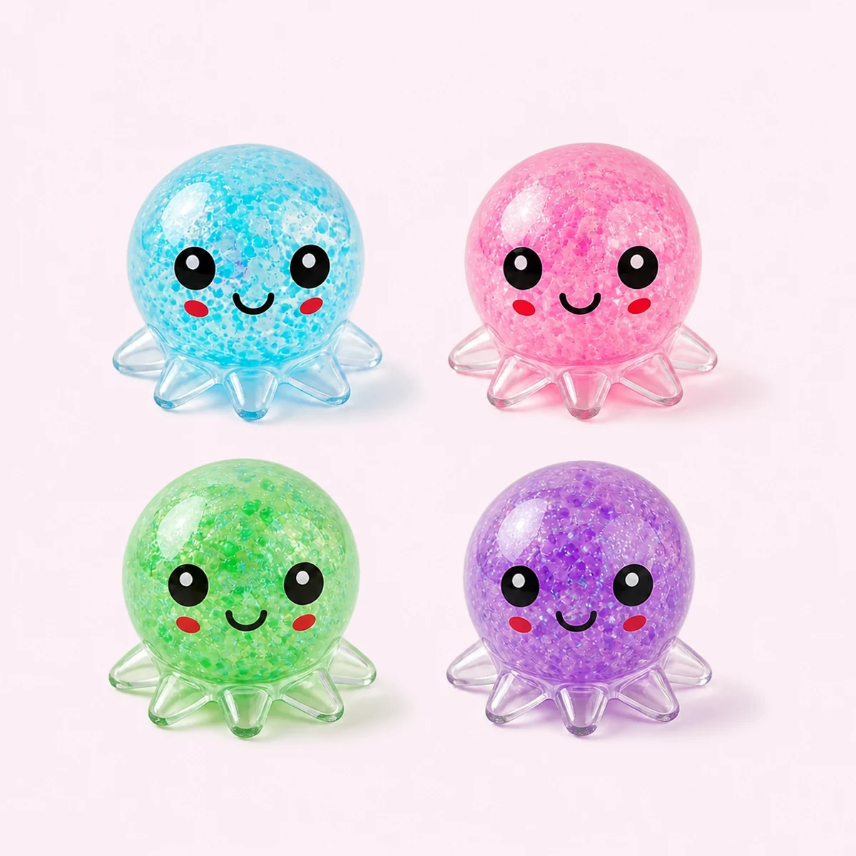Bead Filled Octopus Squishy, 4 Pack Squeeze Stress Toy