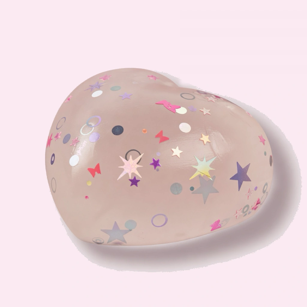 Clear Heart Squishy with Star and Butterfly Confetti