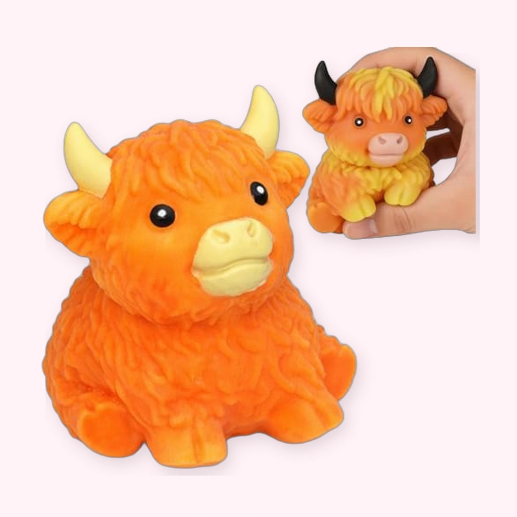 Flausch-Highland-Kuh-Squishy — warmes Orange, handlich