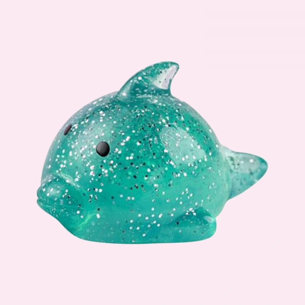 Glitter Whale Squishy Slow Rising Squeeze Toy in Teal