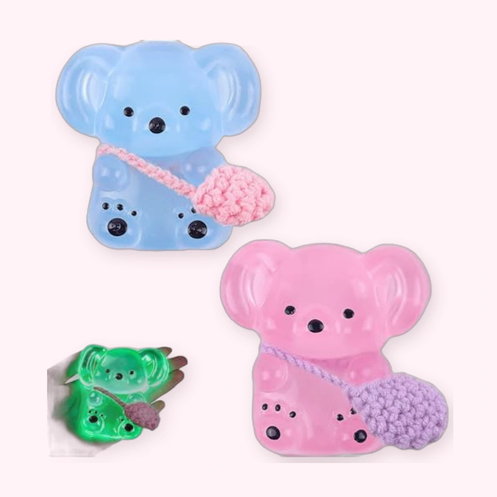 Blue and pink glow in the dark koala squishy two pack with knit bags