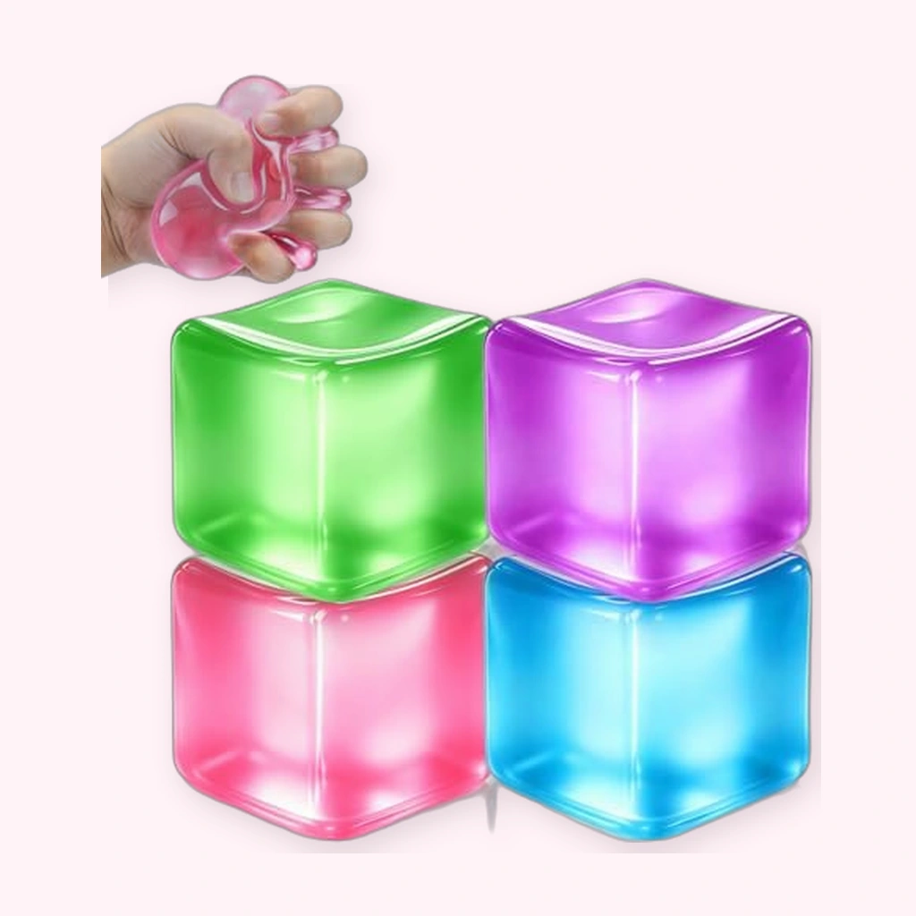 Ice Cube Squishy 4 Colors - Glossy Squeeze Stress Ball Set