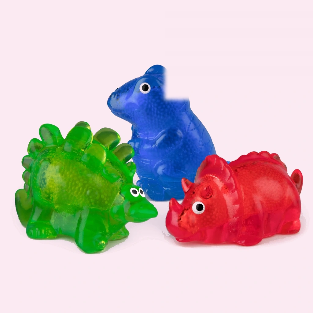 Three translucent jelly dinosaur squishy sensory toys