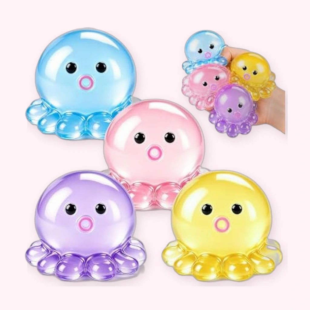 Jelly Octopus Squishy 4 Pack, Slow Rising Squeeze Toys