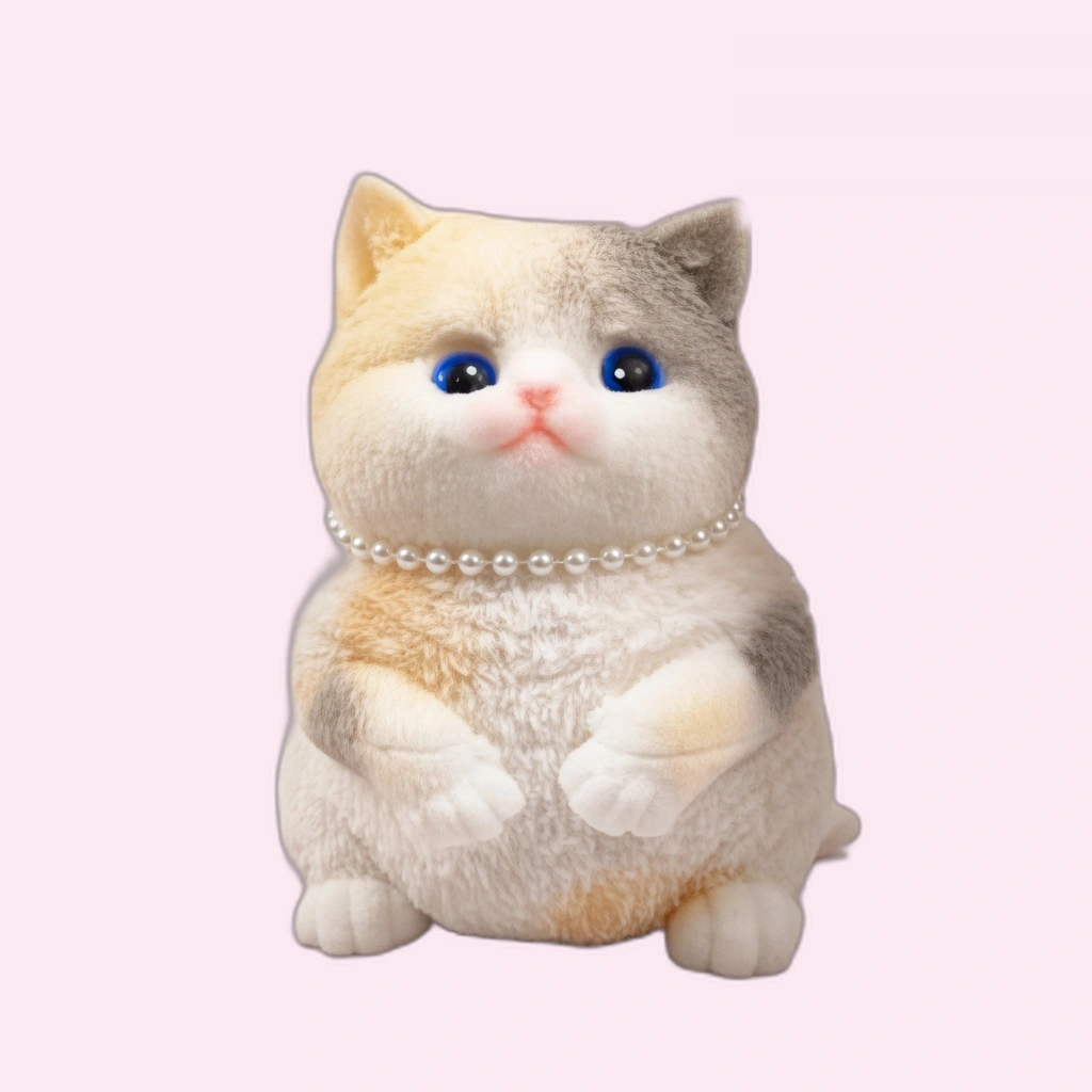 Jumbo Cat Squishy With Pearls, Fluffy Flocked Stress Toy