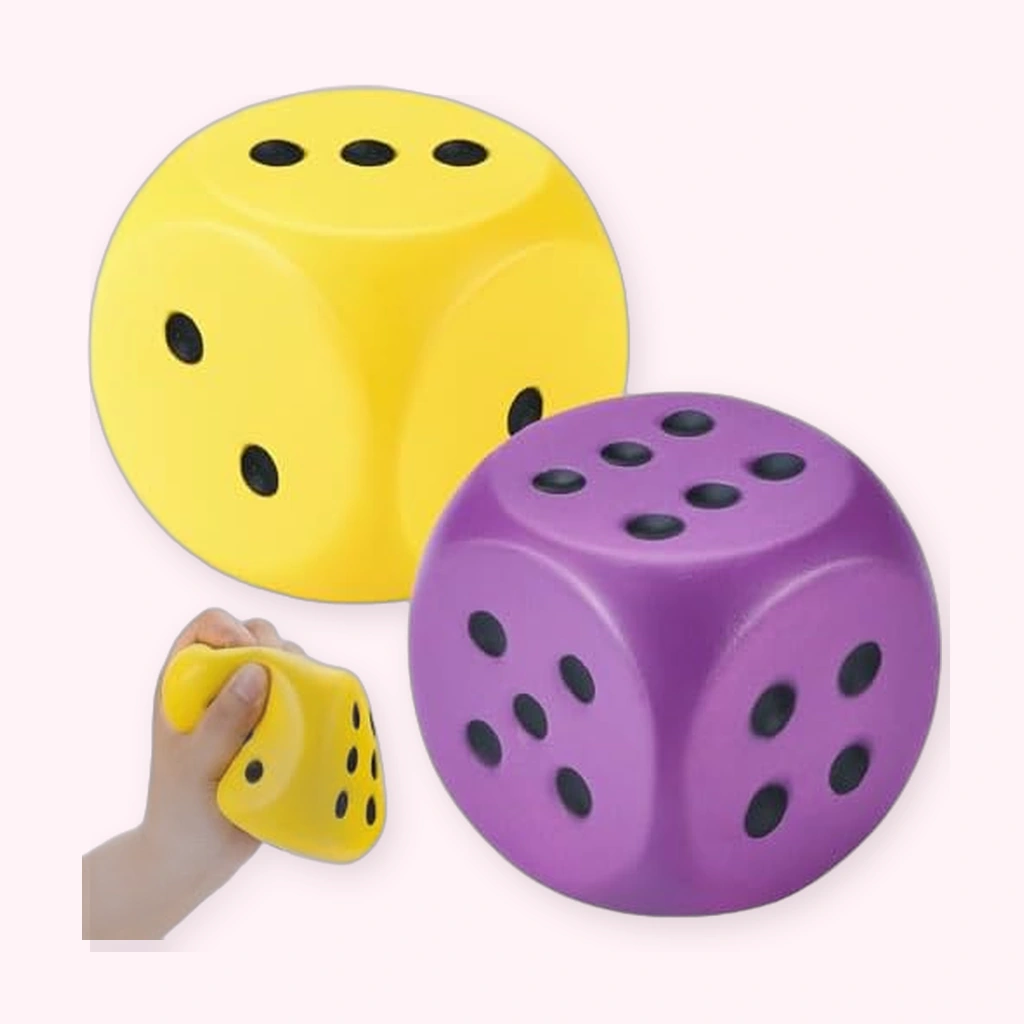 Jumbo Dice Squishy 2-Pack, Yellow Purple 3.9 Inch Foam Dice