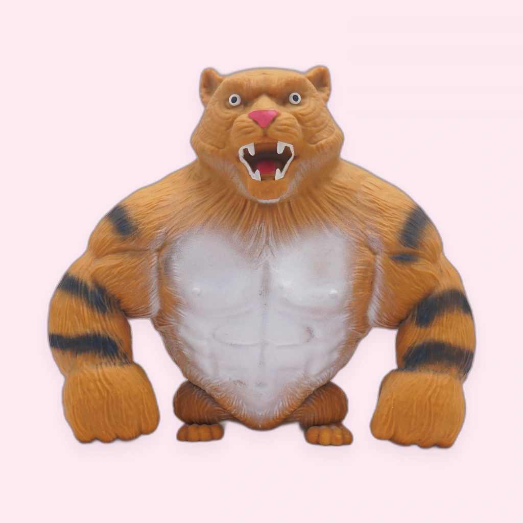 Jumbo tiger squishy stretch stress toy with cartoon muscles