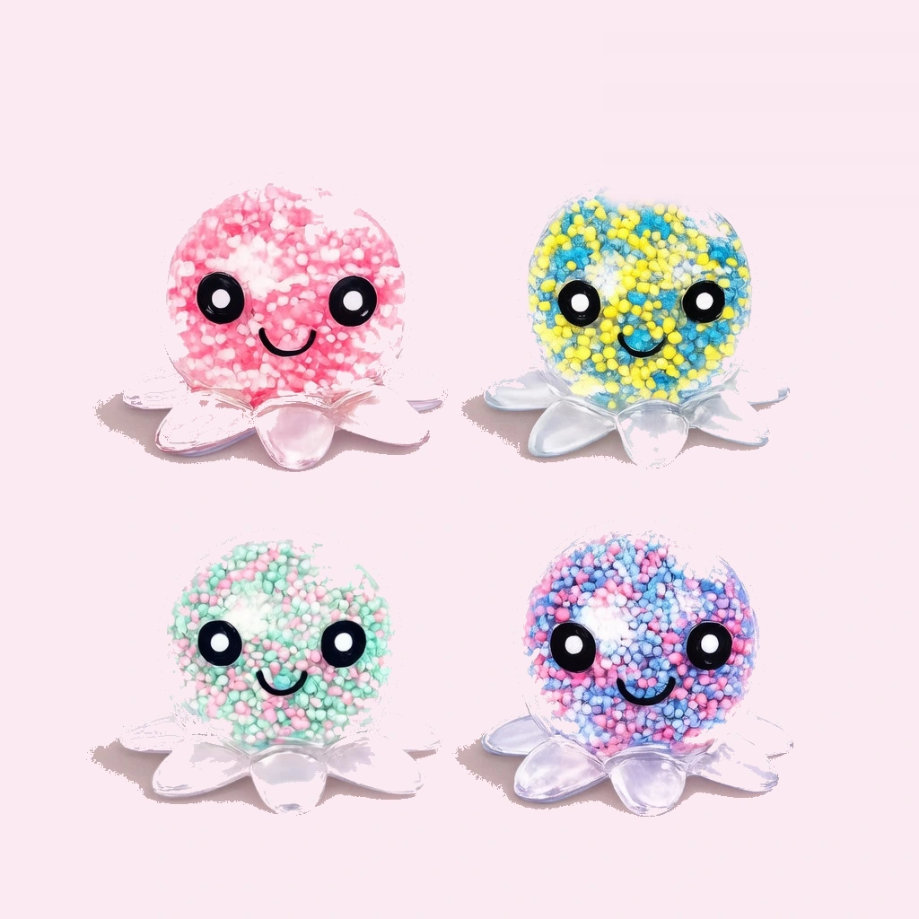 Mini Octopus Squishy 4 Pack, Foam Bead Stress Relief Toy