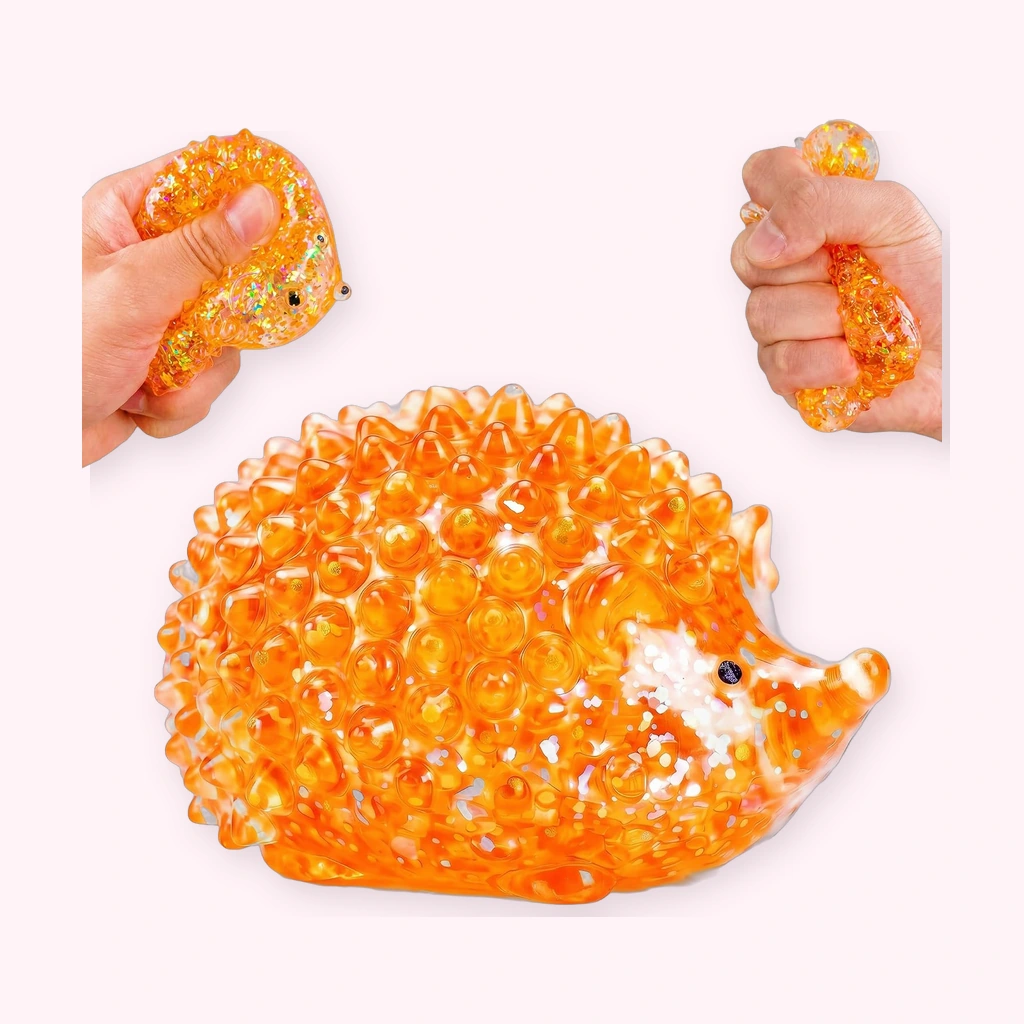 Orange Hedgehog Squishy Glitter Water Bead Fidget Toy