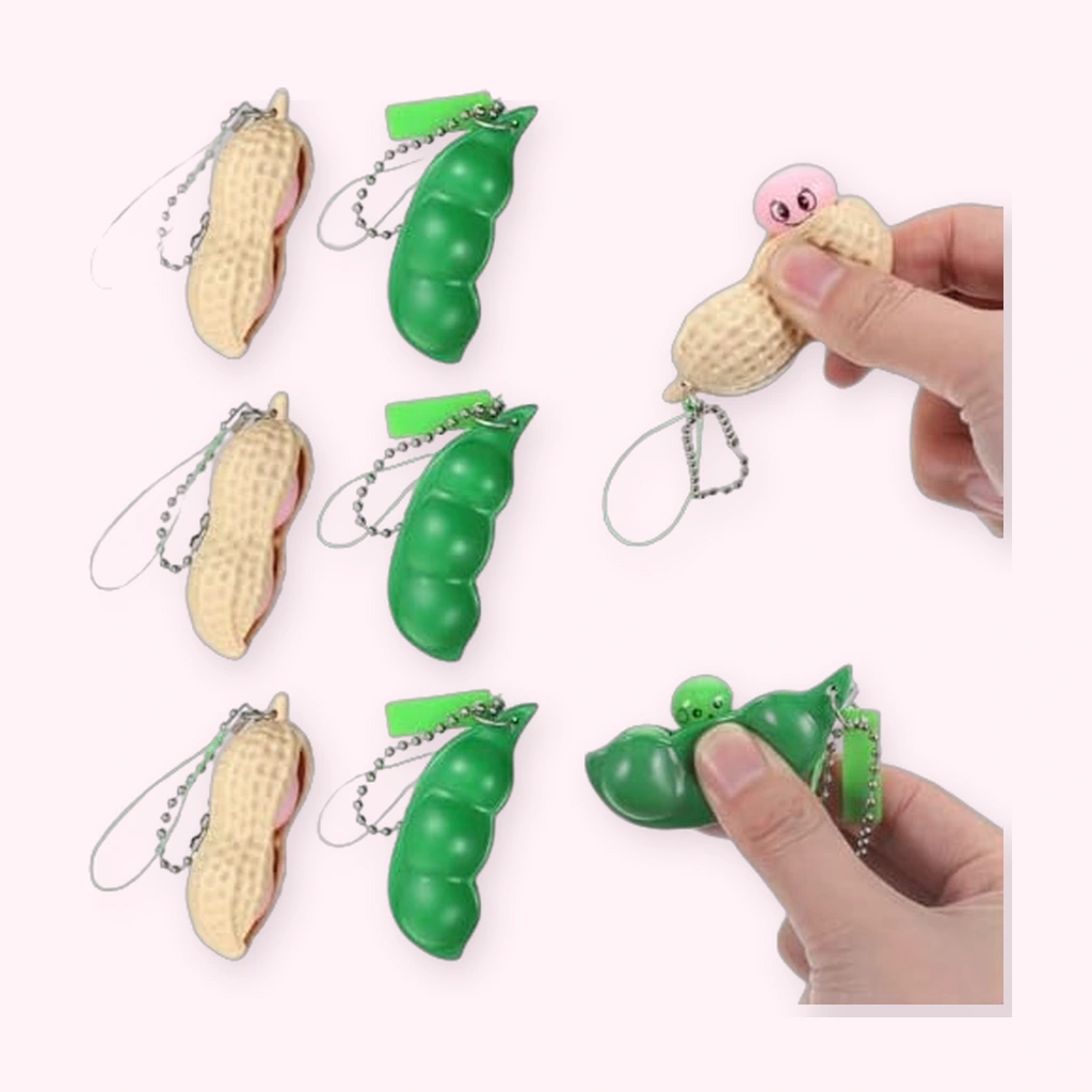Peanut & Edamame Squishy Toy Set - 6 Squeeze Beans