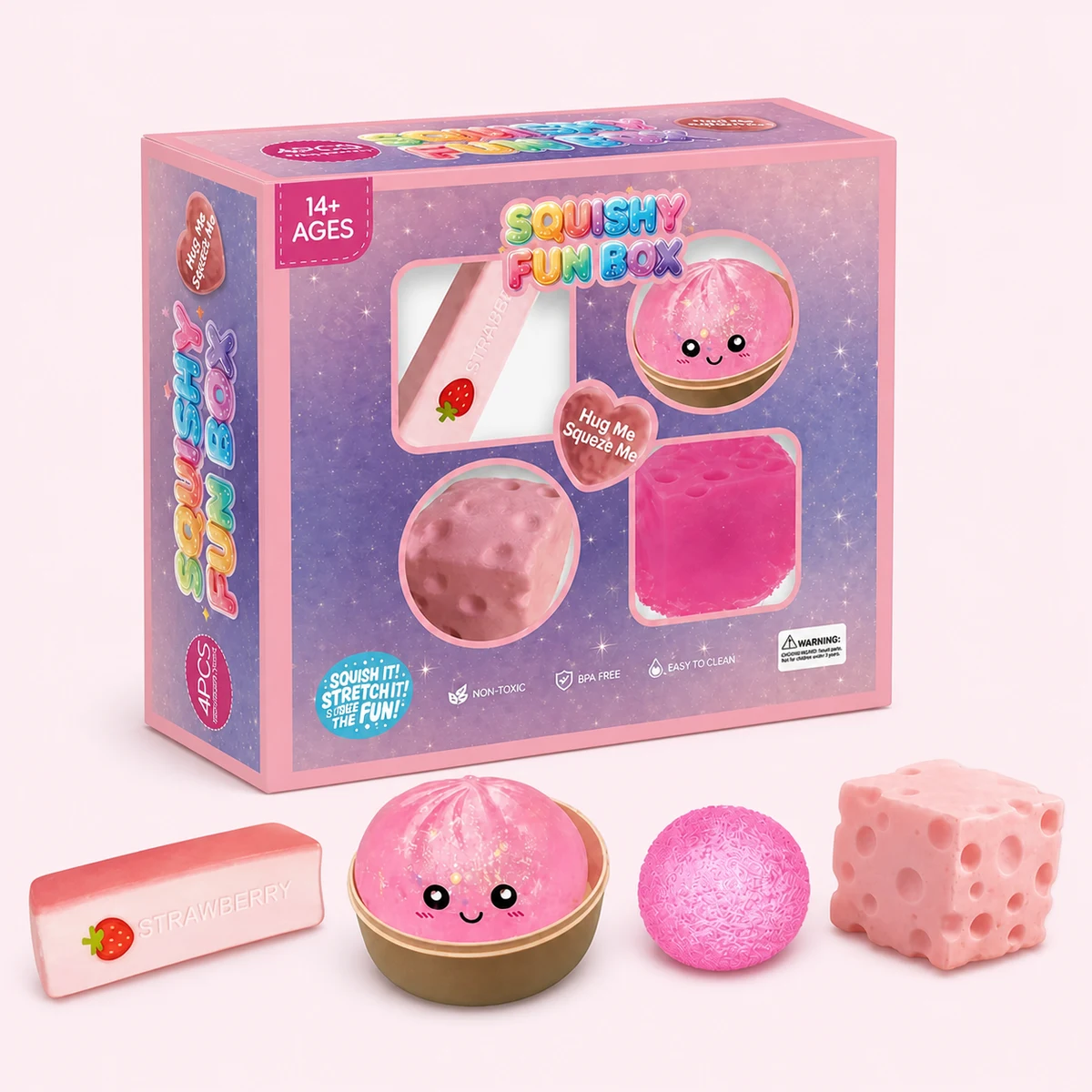 Pink Squishy Fun Box – 4-Piece Mystery Set