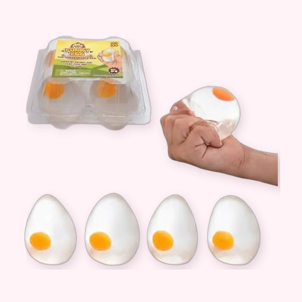Realistic Yolk Egg Squishy, 4 Clear Squeeze Stress Eggs