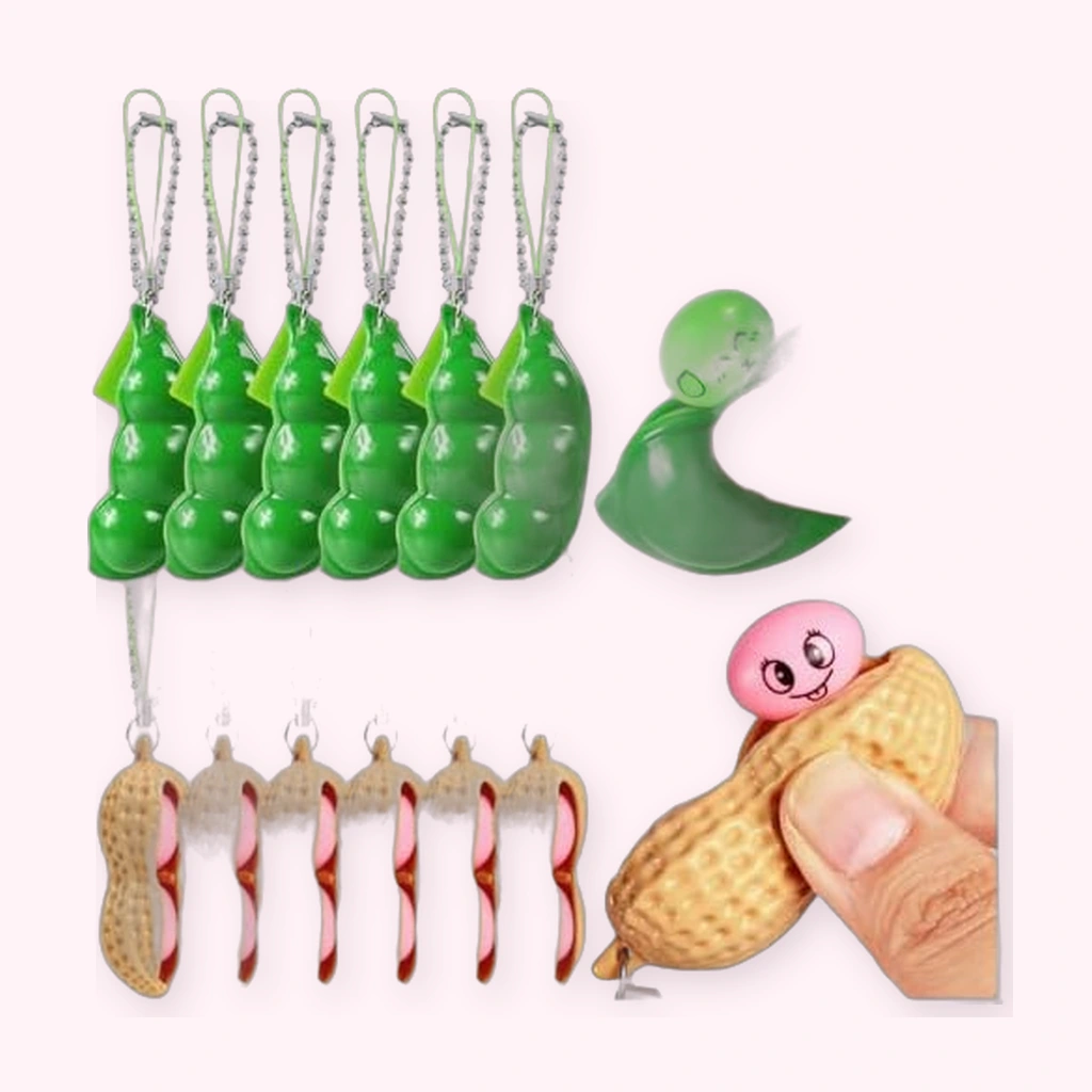 Soybean Squishy &amp; Peanut Squeeze Keychains, 12 Pack Sensory