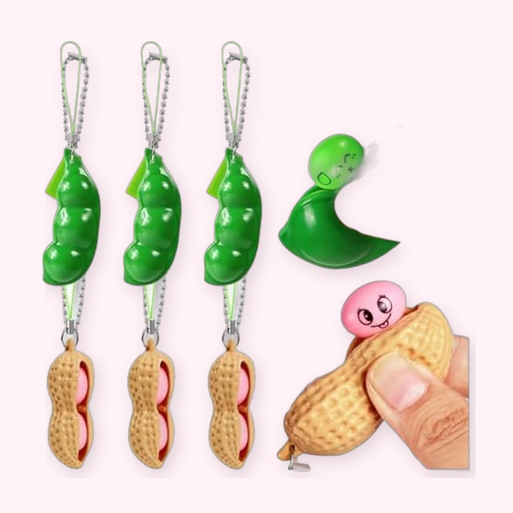 Soybean squishy pea and peanut pod keychain fidgets 6 pack