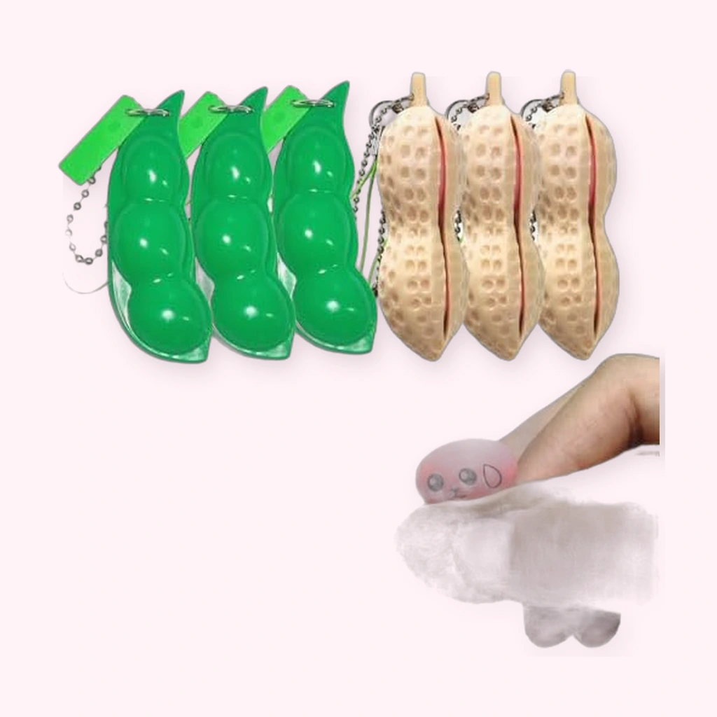Soybean squishy pea and peanut squeeze keychains 6 piece set