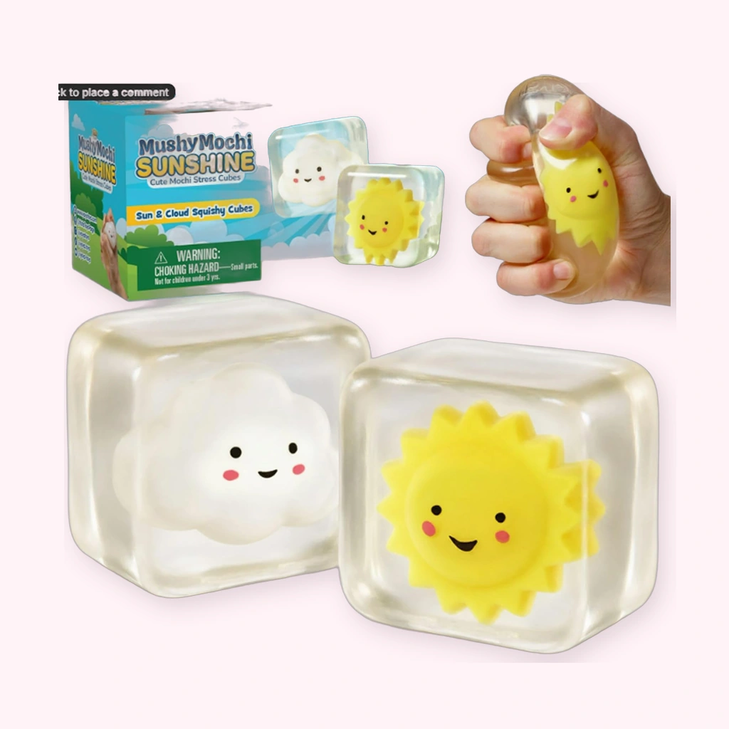 Sun and Cloud Squishy Cube 2 Pack, Mochi Stress Balls for Kids
