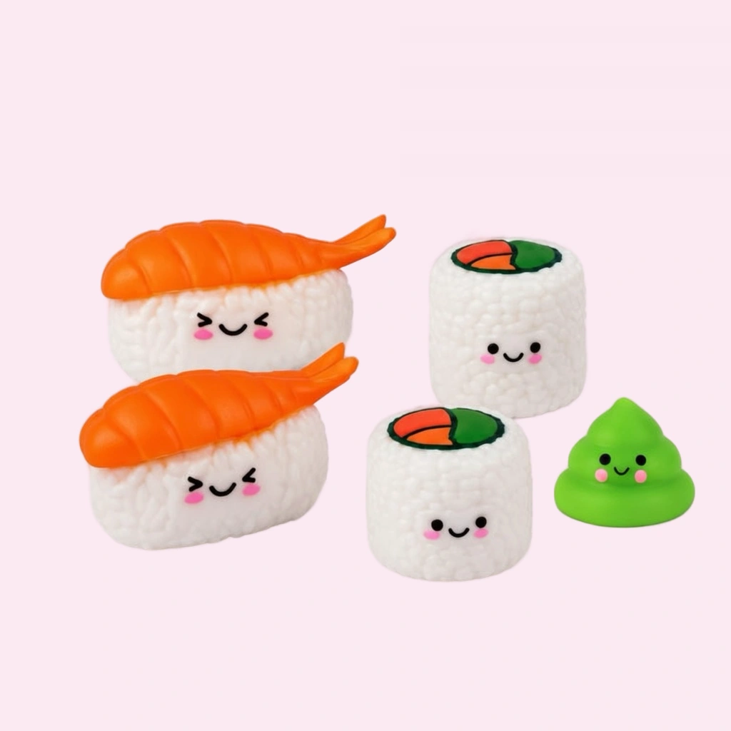 Sushi squishy set tray of squeezable fidget toys