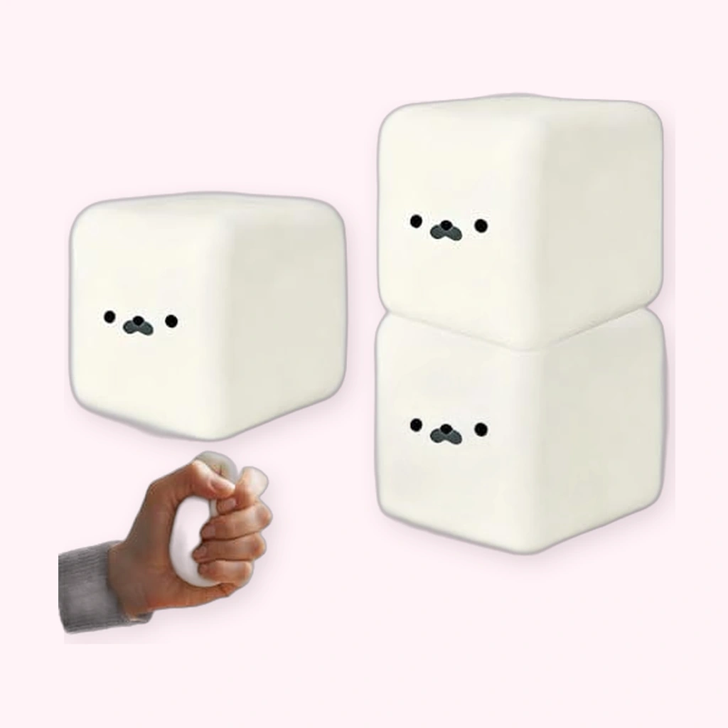 Three seal-face milk carton squishy cubes, soft fidget set