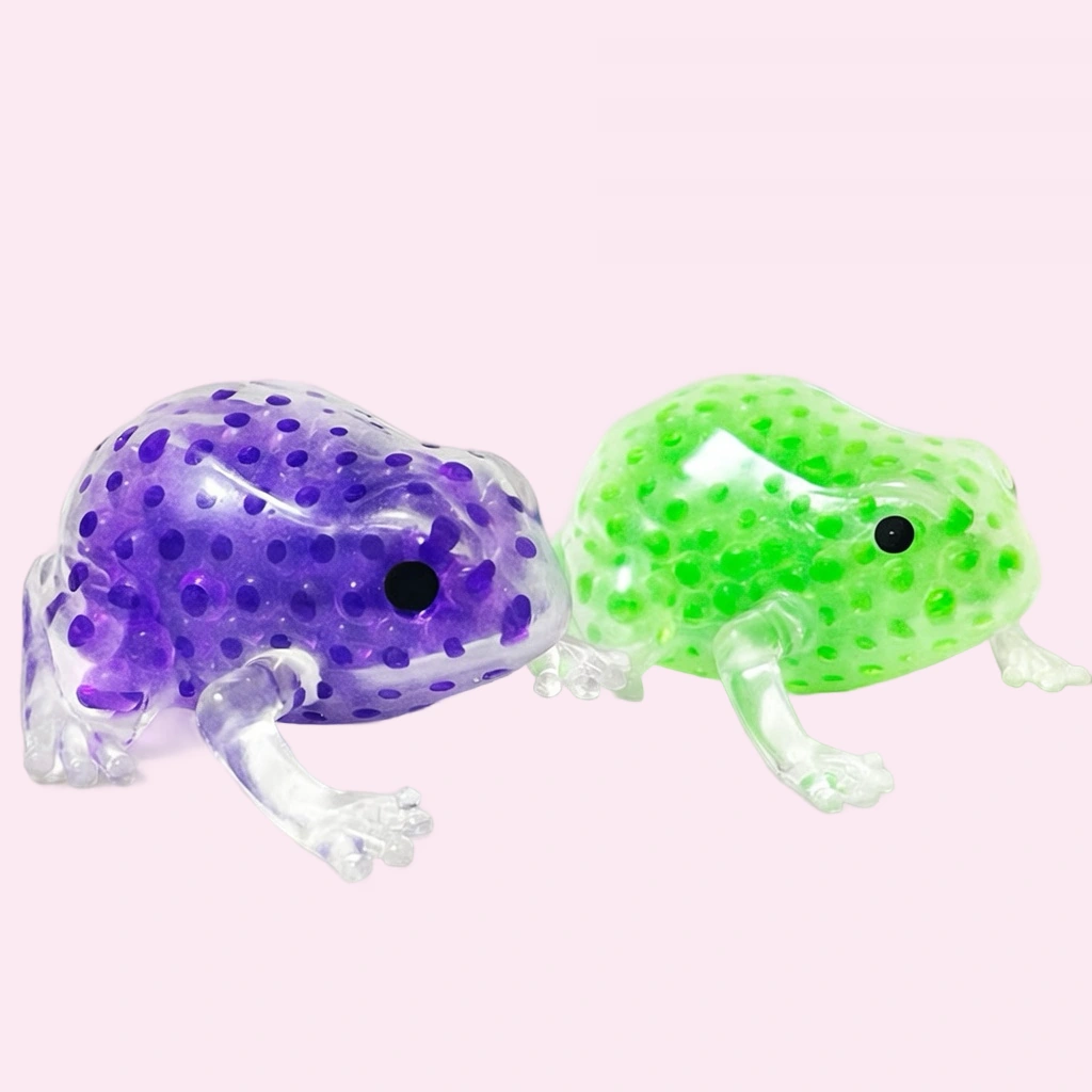 Water bead frog squishy 2 pack purple and green squeeze stress balls