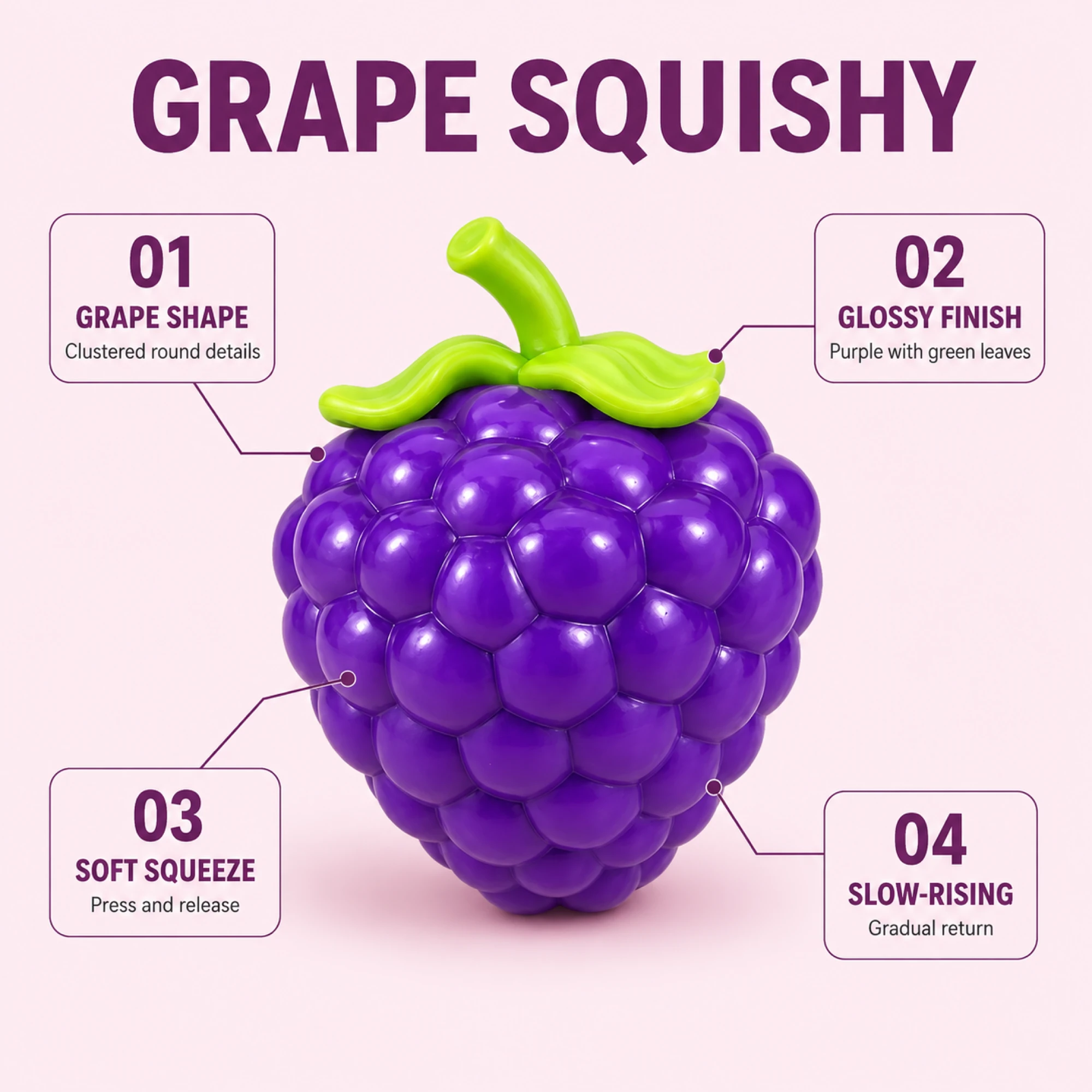 Grape Squishy — Realistic Beaded Bunch Slow-Rising Stress Toy — alternate view