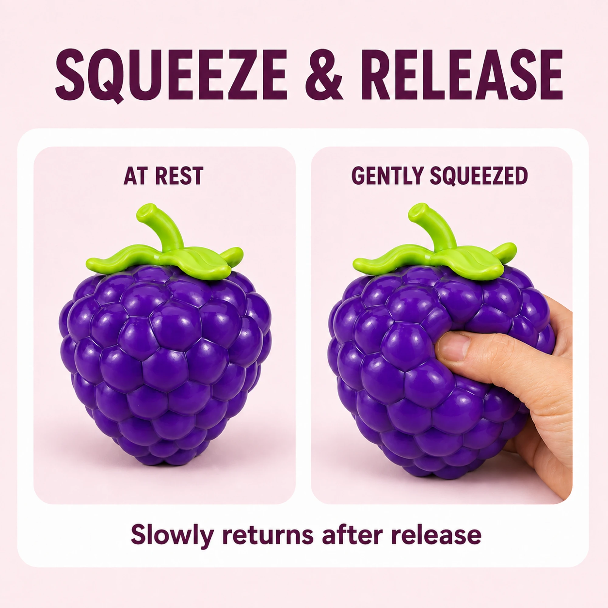 Grape squishy at rest and gently squeezed