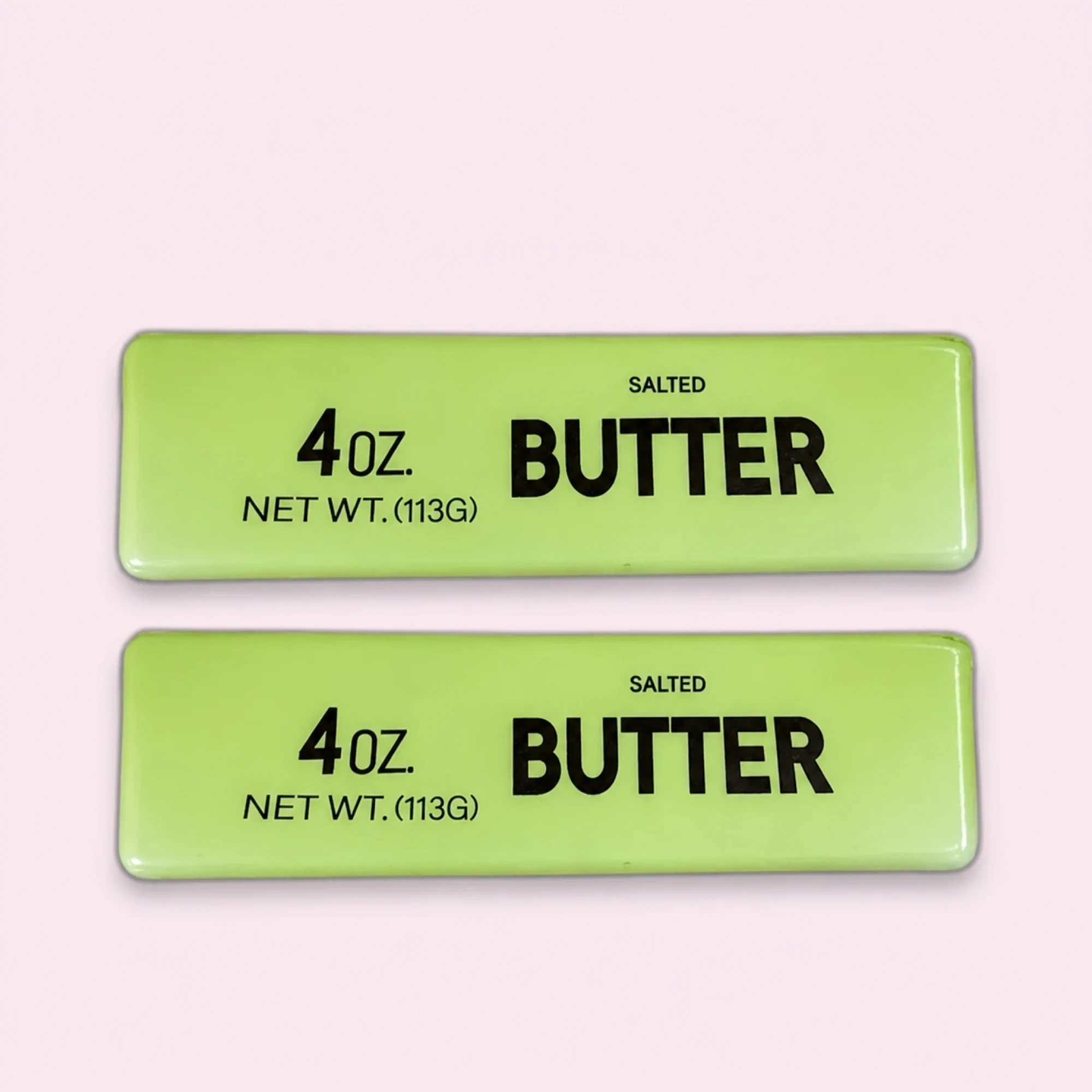Green butter brick squishy — front side and top views