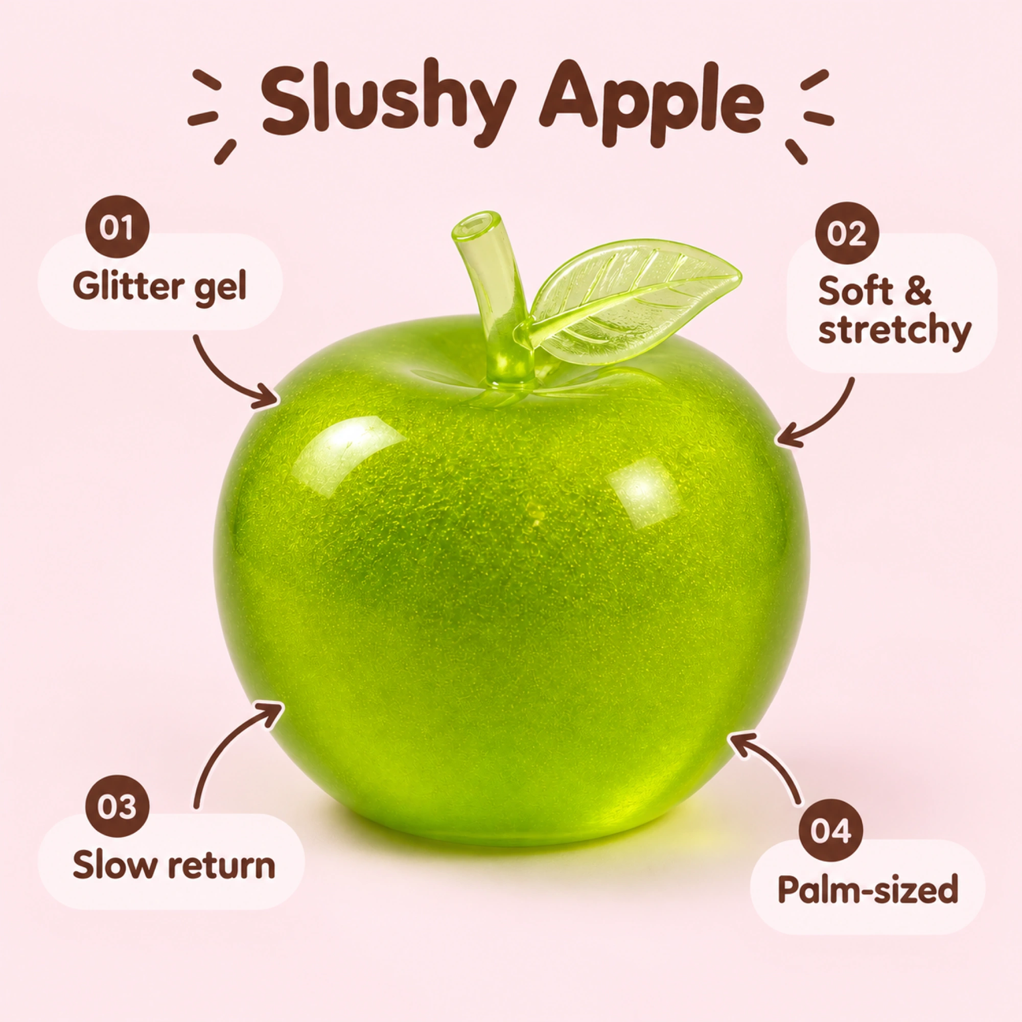 Slushy Apple Squishy – Jumbo Glitter-Gel Zero Bounce-Back Stress Toy — alternate view