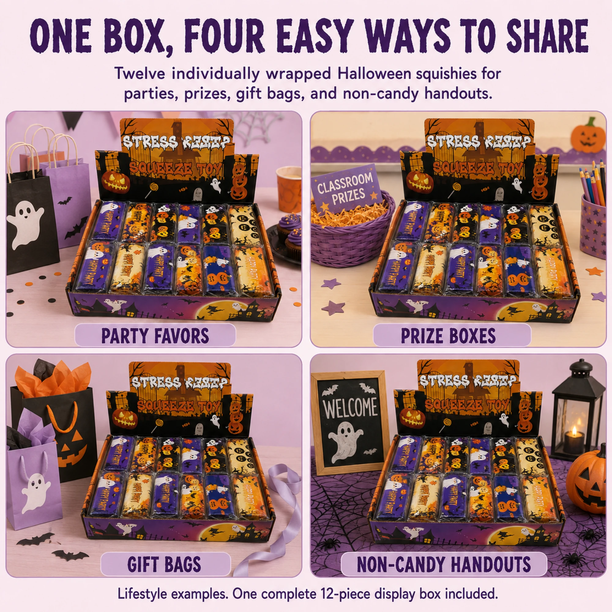 Halloween butter squishy 12-pack — party favor, prize, gift bag, and handout scenes