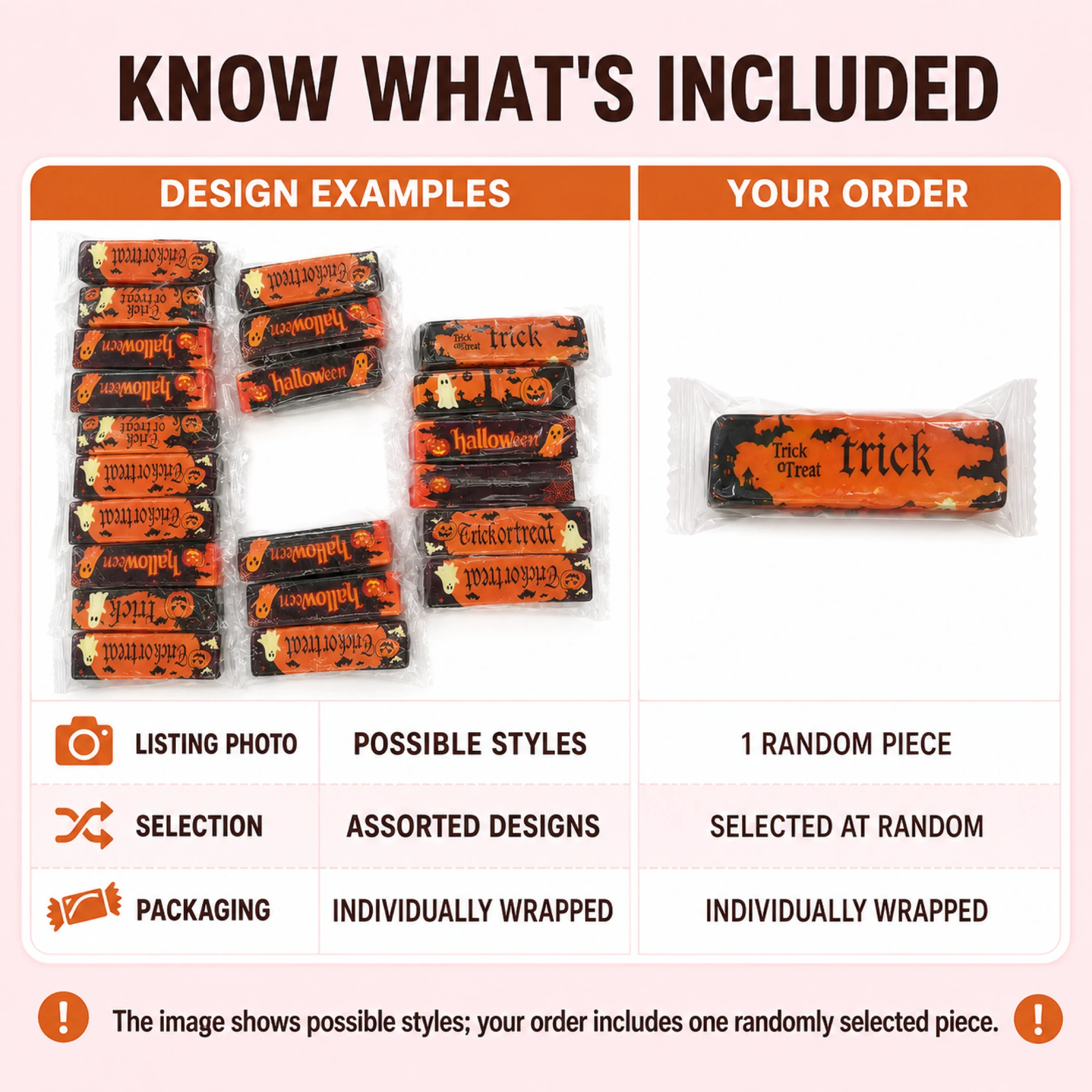 Halloween butter squishy — design examples compared with one random piece included