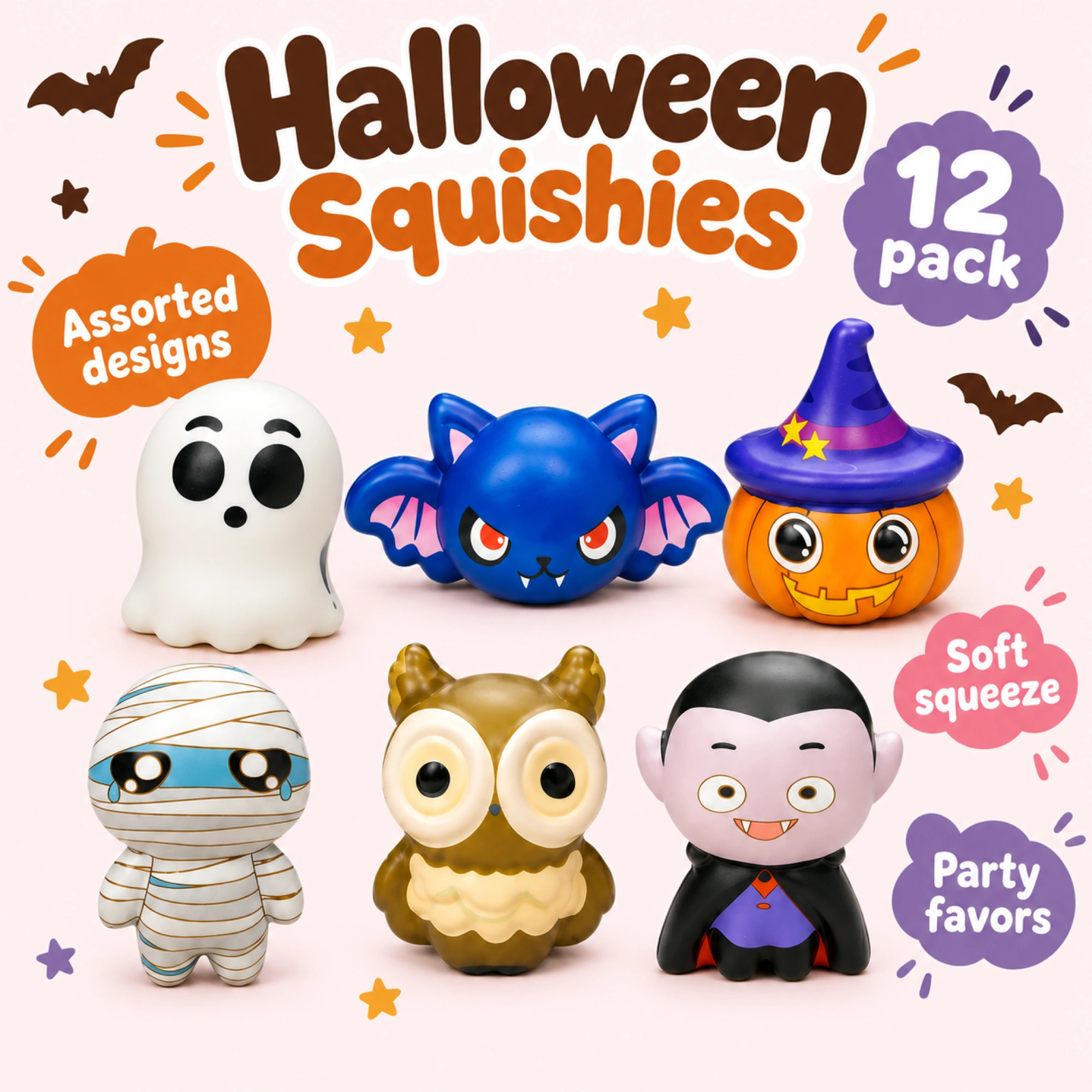 12 Pack Ghost Squishy Set Mini Halloween Squeeze Toys — alternate view