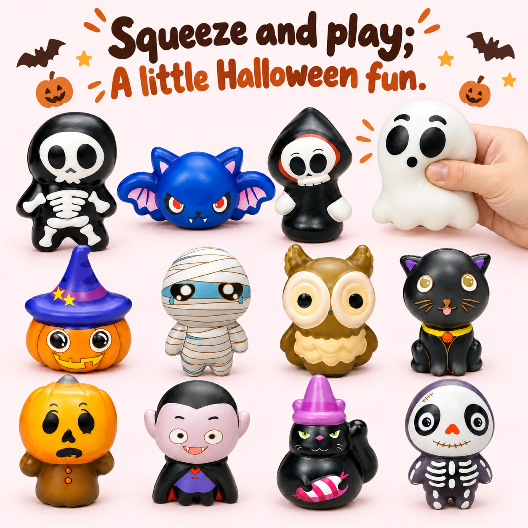 12 Pack Ghost Squishy Set Mini Halloween Squeeze Toys — inside