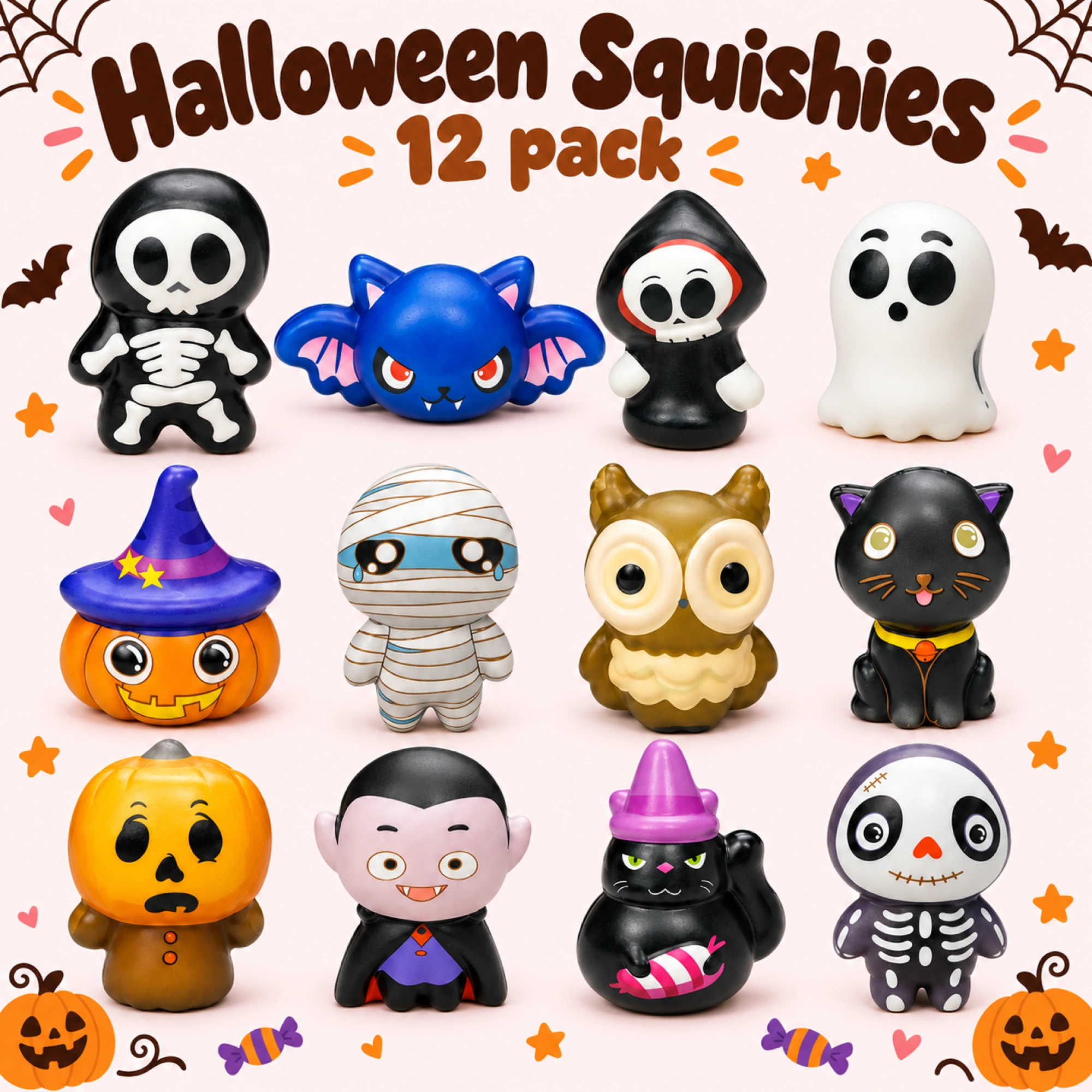 12 Pack Ghost Squishy Set Mini Halloween Squeeze Toys — pack