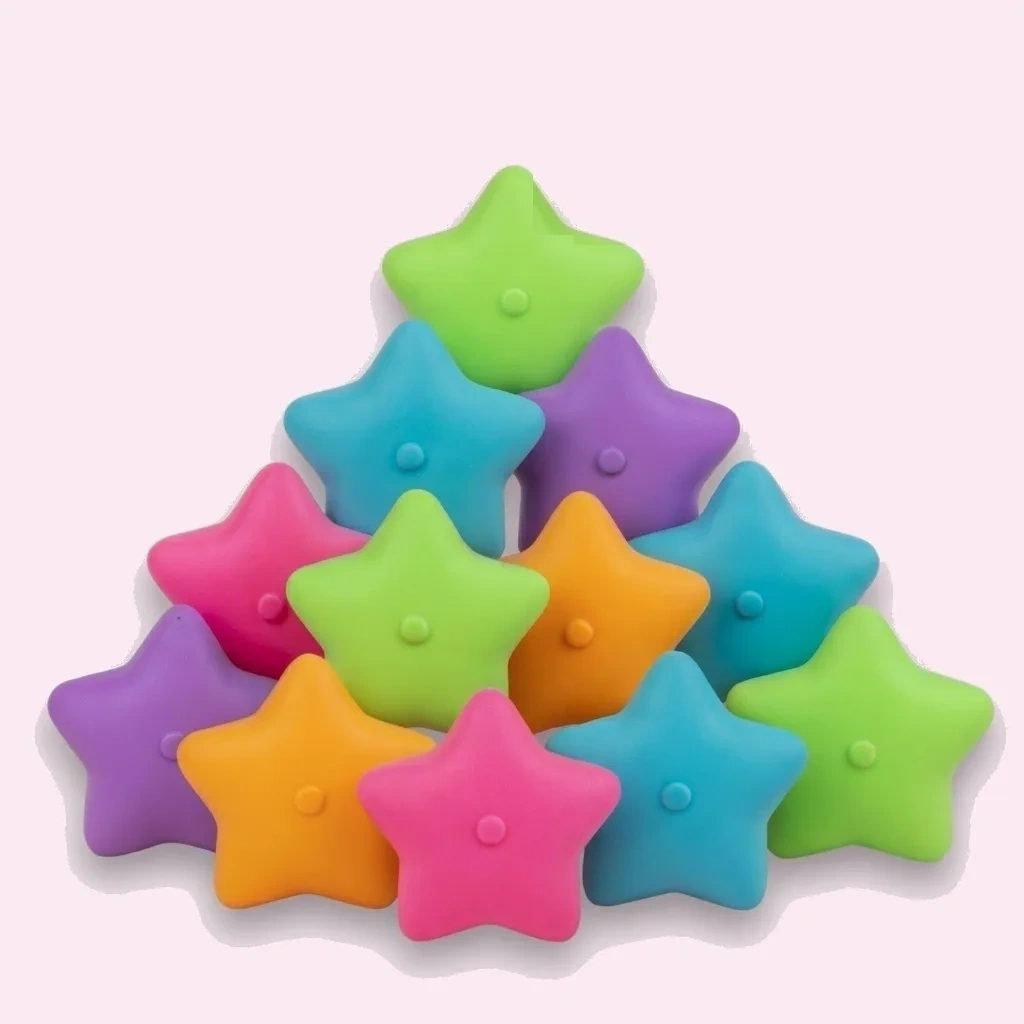 12 Pack Glow Star Squishy Balls - Slow Rising Sensory Fidget Toys shown as a current star squishy example