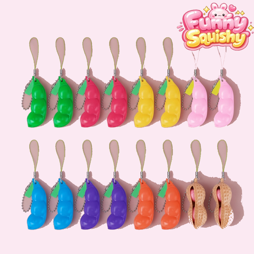 16 pack soybean squishy pea pea pod and peanut keychain toys