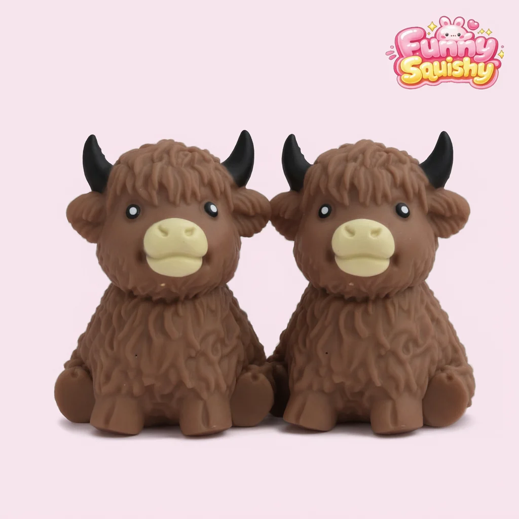 2 Pack Cocoa Cow 스퀴시 Soft Fuzzy Highland Squeeze Toy