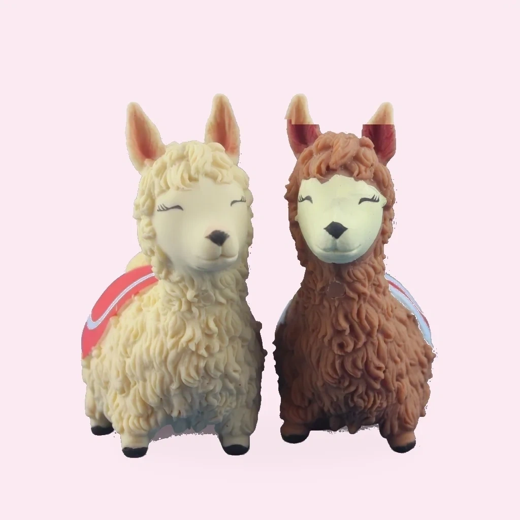 2 Pack Llama Squishy Sand Animals, Moldable Squeeze Toy shown as a current llama squishy example