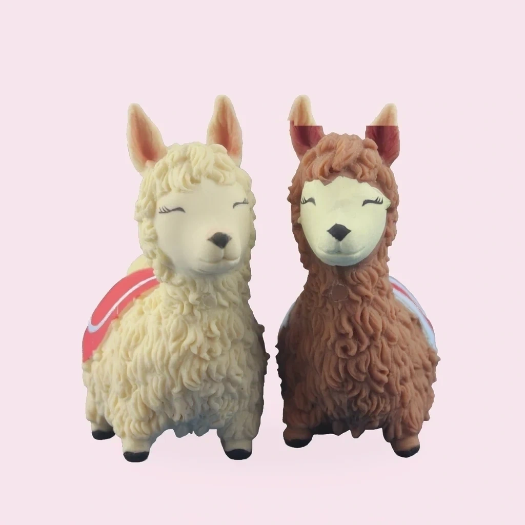 2 Pack Llama Squishy Sand Animals, Moldable Squeeze Toy shown as a current llama squishy example