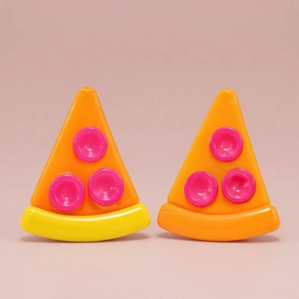 2 Pack Pizza Squishy, Orange & Yellow Slow Rising Desk Fidgets shown as a current pizza squishy example