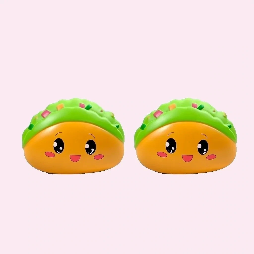 2 Pack Taco Squishy Set, Scented Slow Rising Squeeze Toy shown as a current taco squishy example