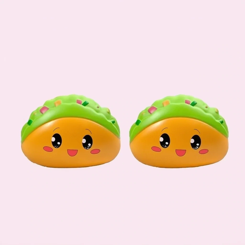 2 Pack Taco Squishy Set, Scented Slow Rising Squeeze Toy shown as a current taco squishy example