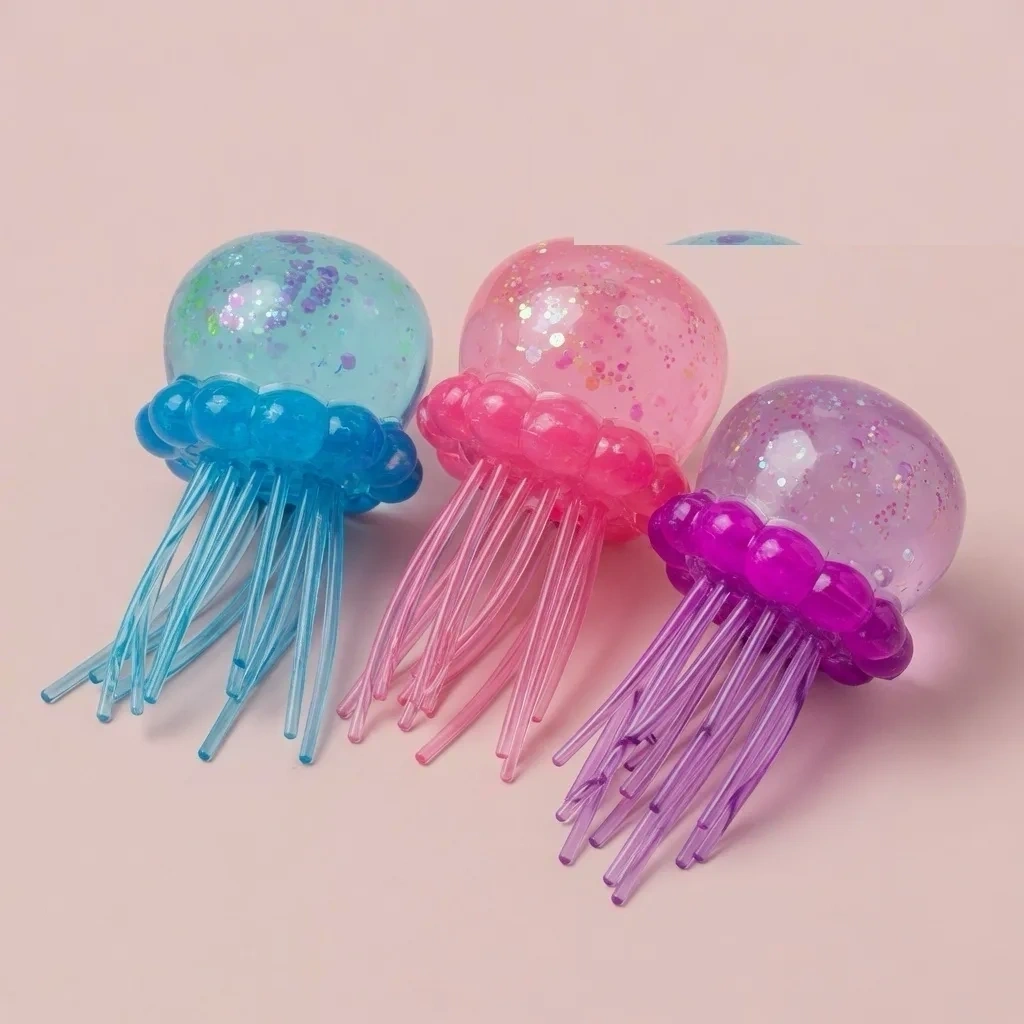 3 Pack Jellyfish Squishy Slow Rise Sensory Squeeze Toy Set shown as a current jellyfish squishy example