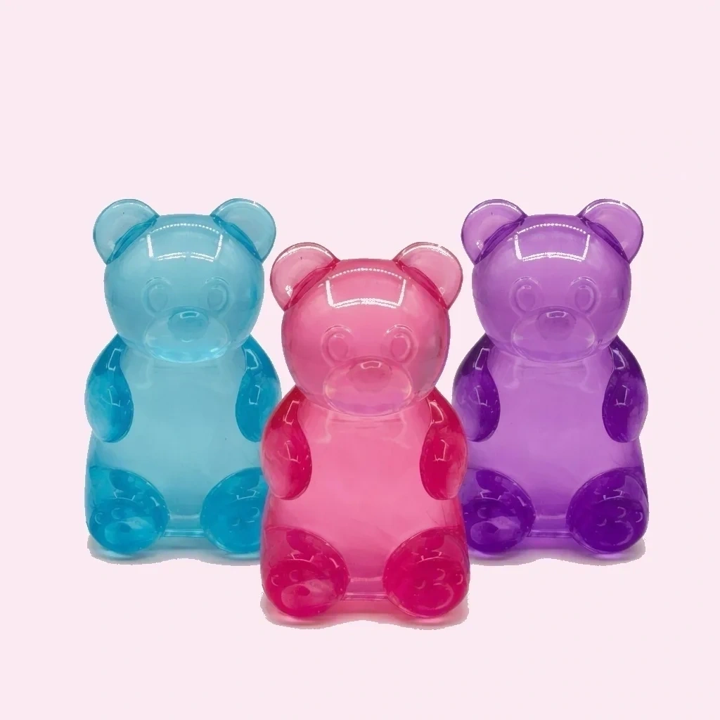 Applying velvet flocking powder to jumbo jelly bear silicone squishy