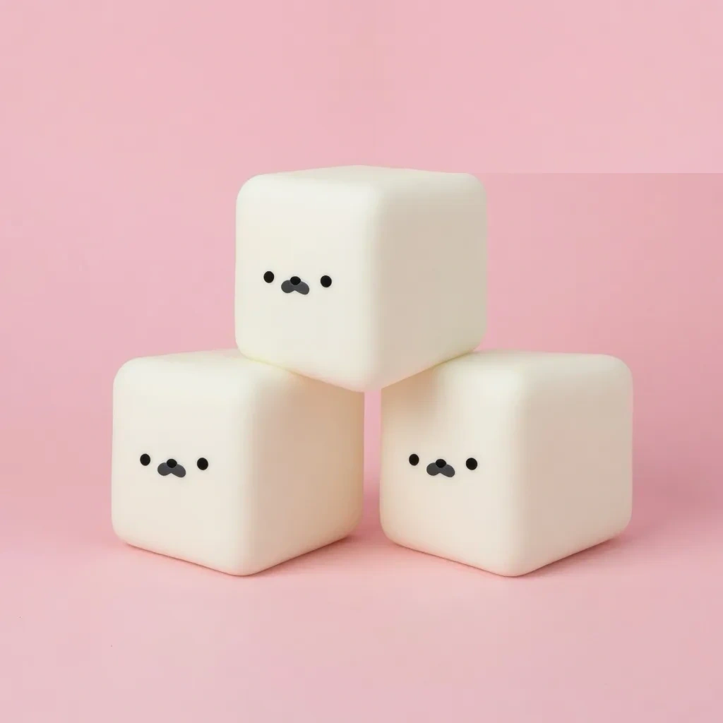 Comparison of types of squishies featuring moldable milk carton dough cubes