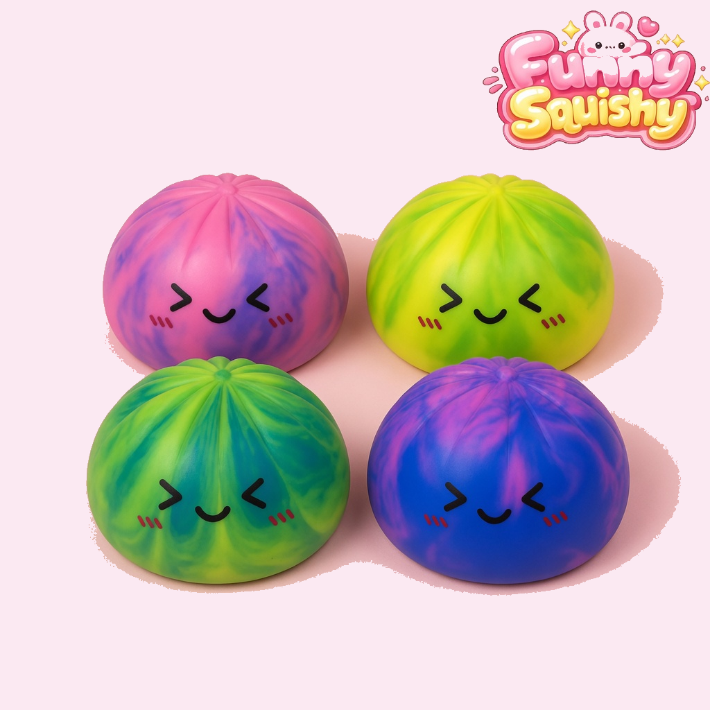 Dumpling Squishy with Steamer - 4PCS Tie Dye Sensory Stress Balls